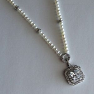 Joseph Esposito Sterling Silver CZ/Pearl Necklace.